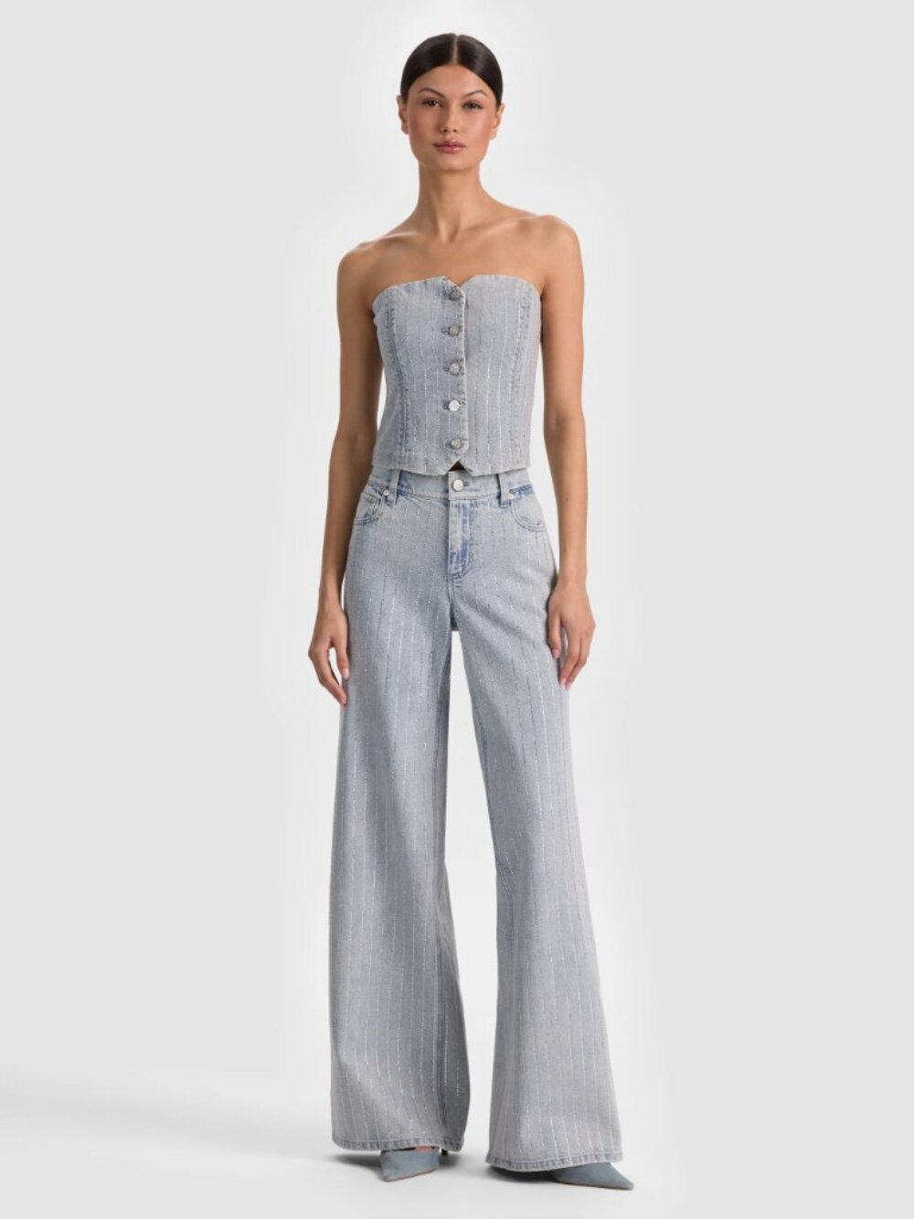 Alice & Olivia Kelcey strapless embellished denim vest - Picture 3 of 10